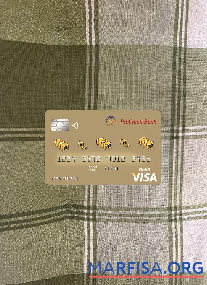 Realistic Albania Procredit bank visa card photolook front example